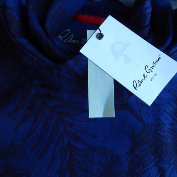 NWT Men’s ROBERT GRAHAM Tropic Thunder Hooded Pullover Sweatshirt Navy - Picture 7 of 8